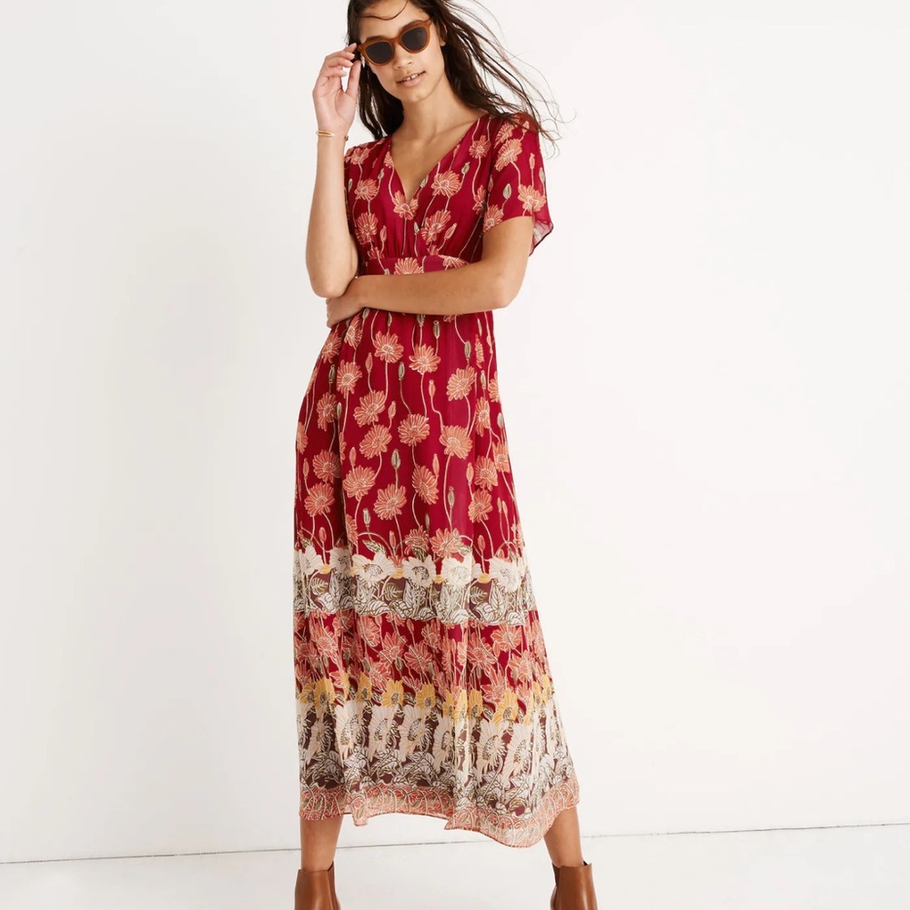Madewell Tulip-Sleeve Maxi Dress – Tall Sunflowers Print – Size 4